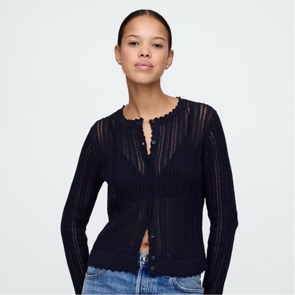 GAP Women's Linen Blend Pointelle Cardigan